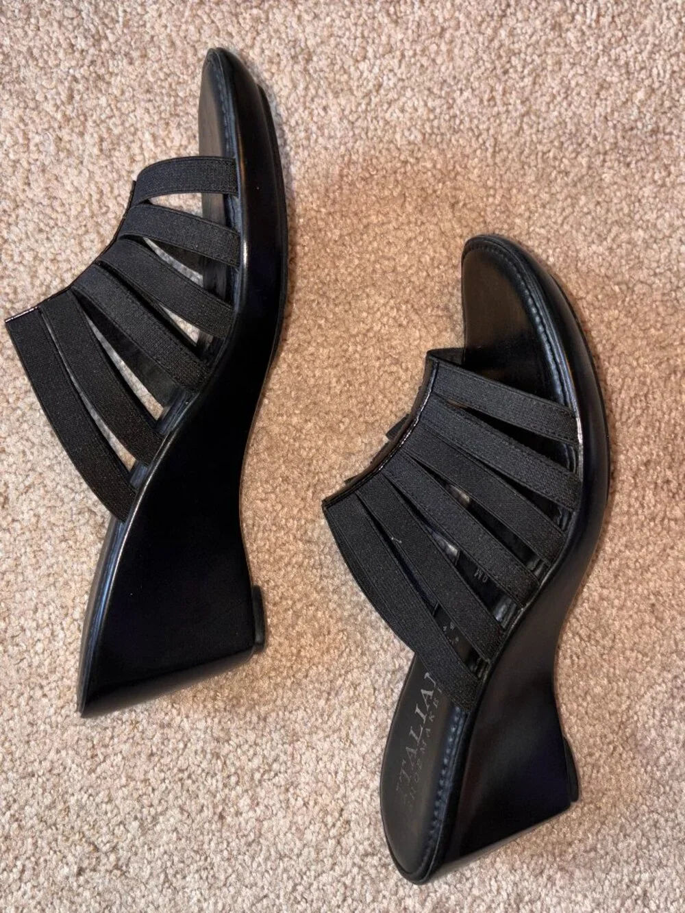 Italian Shoemakers Black Stretch Strappy Wedge Sandals 9M